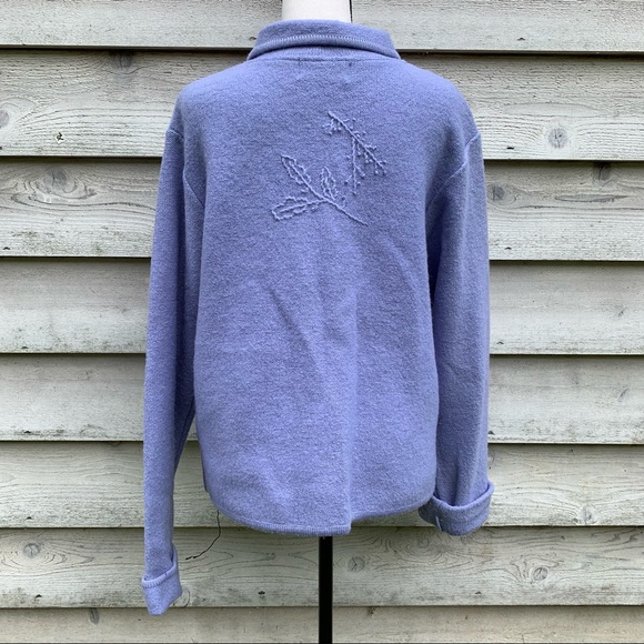 Vintage 90s Pastel Purple Boiled Wool Long Sleeve Button Down Cardigan Sweater - Picture 15 of 16